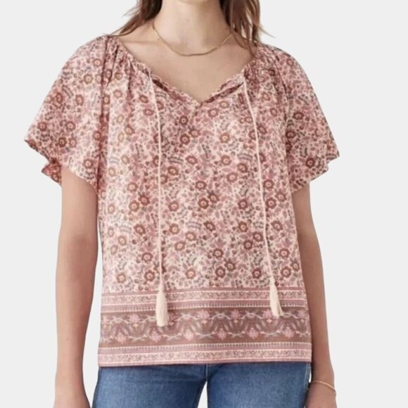 Faherty Florence Organic Cotton Boho Top Floral Earth Block Print S NWOT - Picture 1 of 9